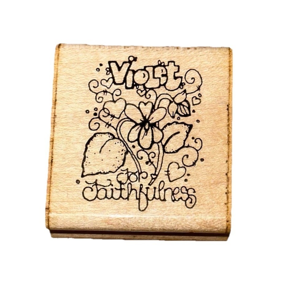 Vintage 90's D.O.T.S. Wood Mounted Rubber Stamp E319 Violet Seeds Faithfulness‎
